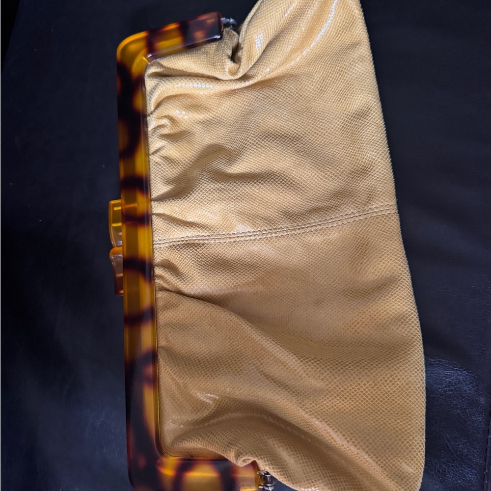 The Limited Tan Clutch with Tortoiseshell Frame